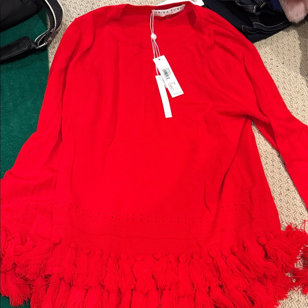 Trina Turk Vibrant Red Fringe Blouse